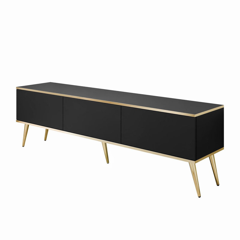 OXFORD III TV Stand with Golden Legs, 53cm H x 175cm L x 32cm W, Black