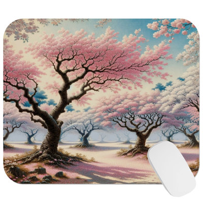 Botanical Pink Trees Modern Gaming Cute Office Laptop Desk Pad Gift Mat Square Rectangle Non-Slip Mousepad
