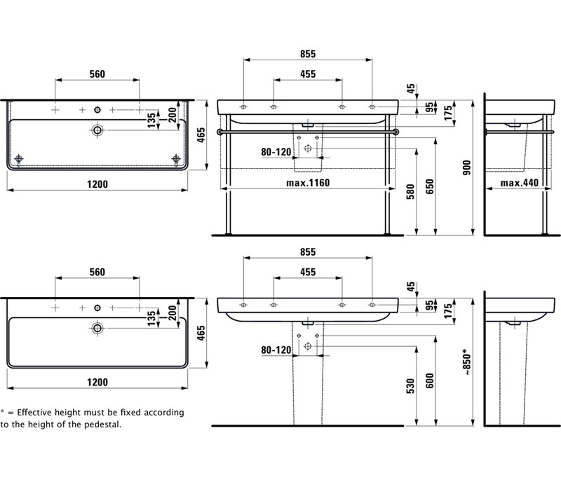 Laufen PRO S 47.24'' L Bathroom Sink, Single Hole