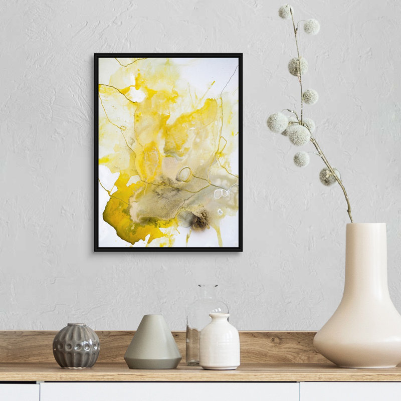 Ligne jaune-reproduction d’art sur toile, H 18 po x l 14 po x P 1,75 po, Cadre noir