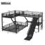 Lit superposé triple en métal, lit superposé avec lit mezzanine simple, avec glissade et ports USB, noir-432973939