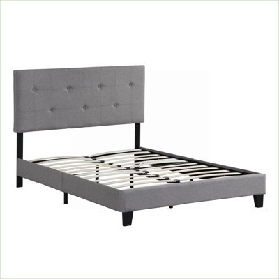 Full Double Size Modern Upholstered Platform Bed, Button Tufted Linen, No Box Spring Required, Classic Gray