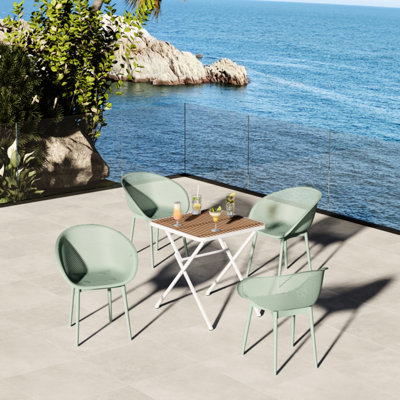 2 chaises longues modernes pâle et table multifonctionnelle kaki / blanche résistante aux intempéries, plateau de table en PP de haute qualité, pieds en métal thermolaqué, patins antidérapants en Pp, filet respirant, entretien zéro