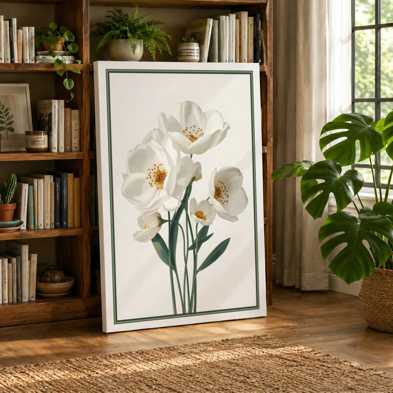 White Narcissus Study Botanical - Wrapped Canvas, Black Border, 30x20 - 76.2 x 50.8 cm