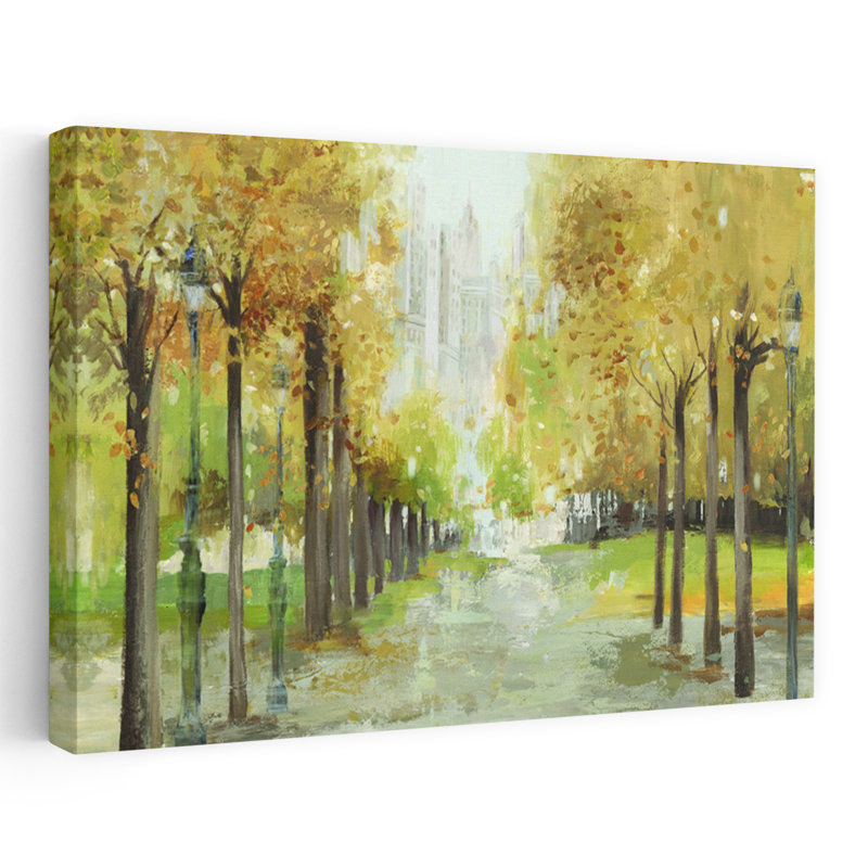 Golden Pathway, paysage, arbre, sentier, peinture, impressionnisme, art naturel, art contemporain, H 24 po x l 16 po
