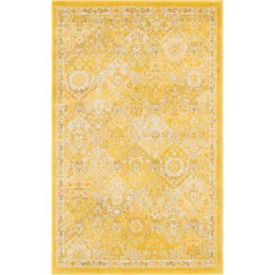 Tapis jaune à motif abstrait Kalf