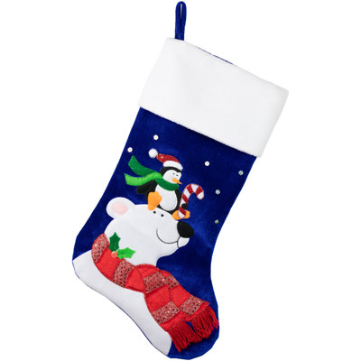 Chaussette de Noël 24 po en velours de velours bleu avec manchette blanche 24 po