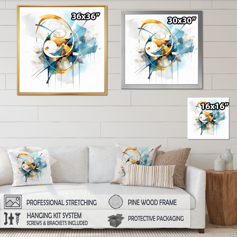 «Blue Gold surreal melody I», reproduction d'art sur toile abstraite, H 24 po x l 24 po x P 1 po, Cadre flottant noir