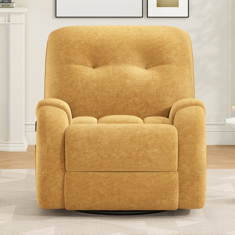 Modern Chenille Swivel Rocking Yellow Recliner, Yellow