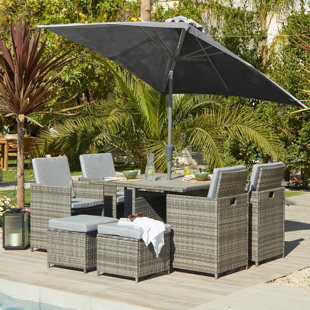 Quinden All Weather Wicker/Rattan 8 - Person with Cushions & Parasol