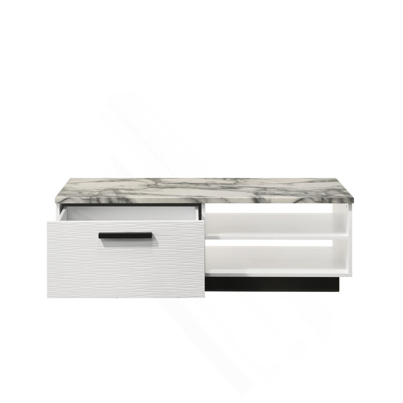Table basse, 47 po blanc avec plateau en faux marbre blanc Matilda