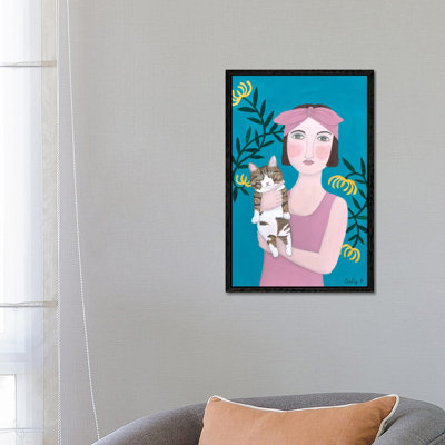Woman In Pink Dress With Cat by Sally B - Gallery-Wrapped Canvas Giclée on Canvas