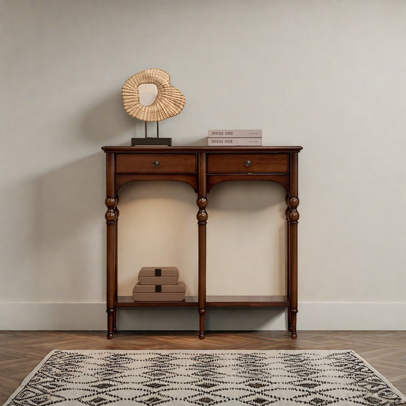 Retro Solid Wood Console Table with 2 Drawers