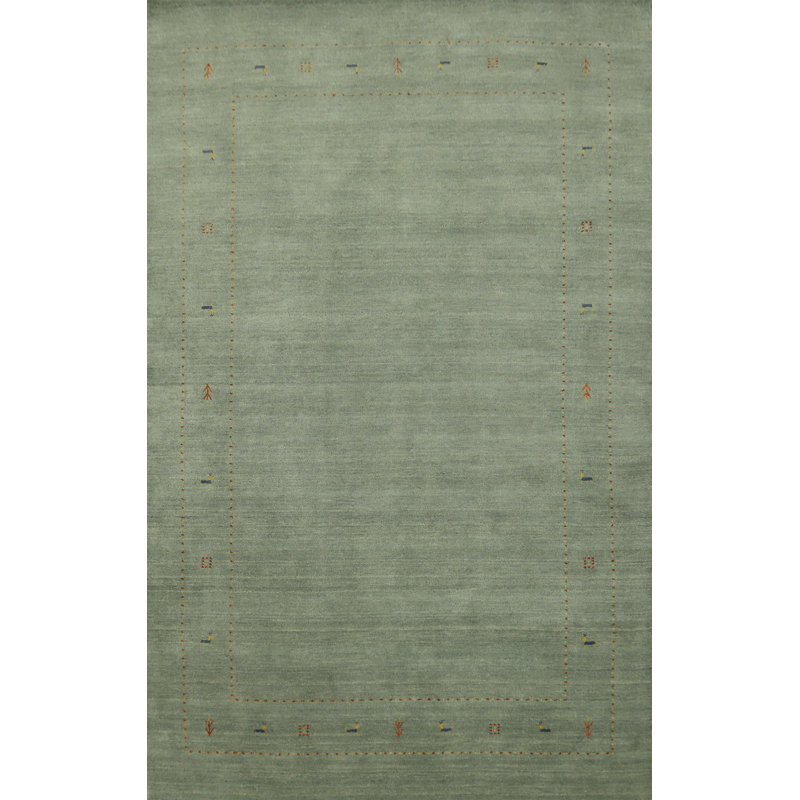 Tapis élégant en laine de style Gabbeh vert sauge 7 x 10