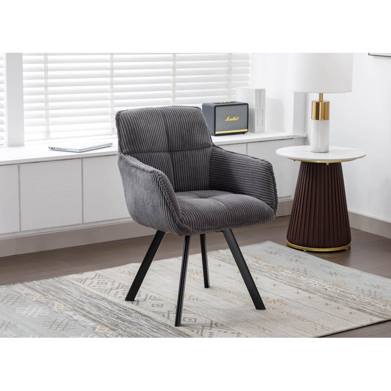 Sansome Swivel Fabric Dining Chair with Steel Legs, Dark Grey