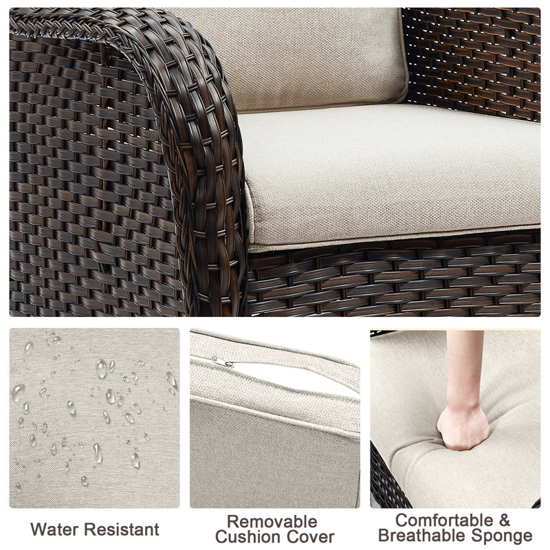 Chaise de patio avec coussins Tonry, Brun, Beige