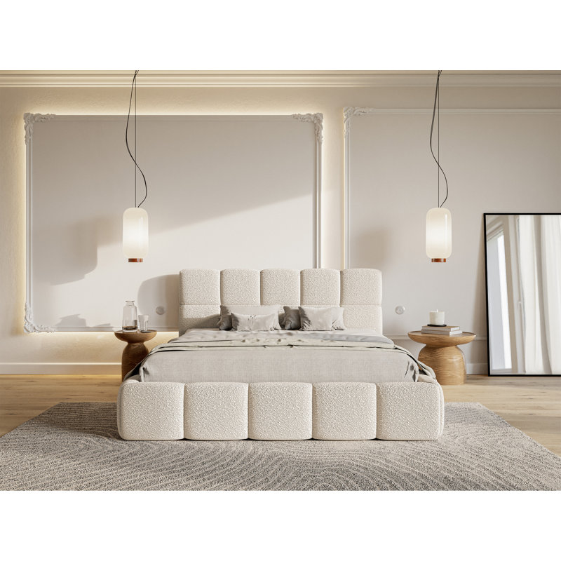 Romus Light Beige Boucle with Storage - Upholstered Bed, European Kingsize (160 x 200 cm)
