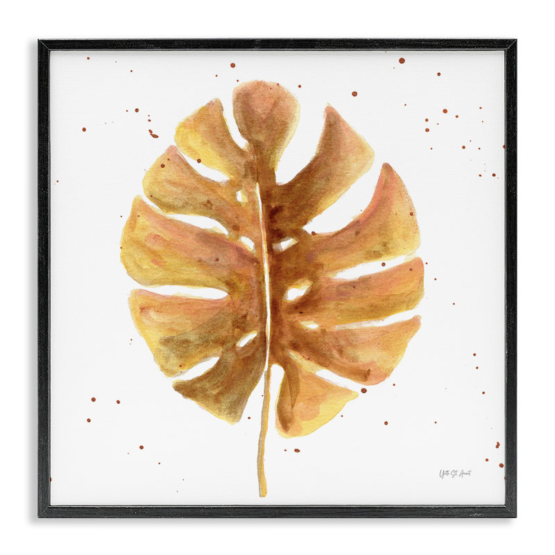 Feuille de palmier doré yvette St. Amant bg-019, Giclée encadrée noir minuit, H 24 po x l 24 po