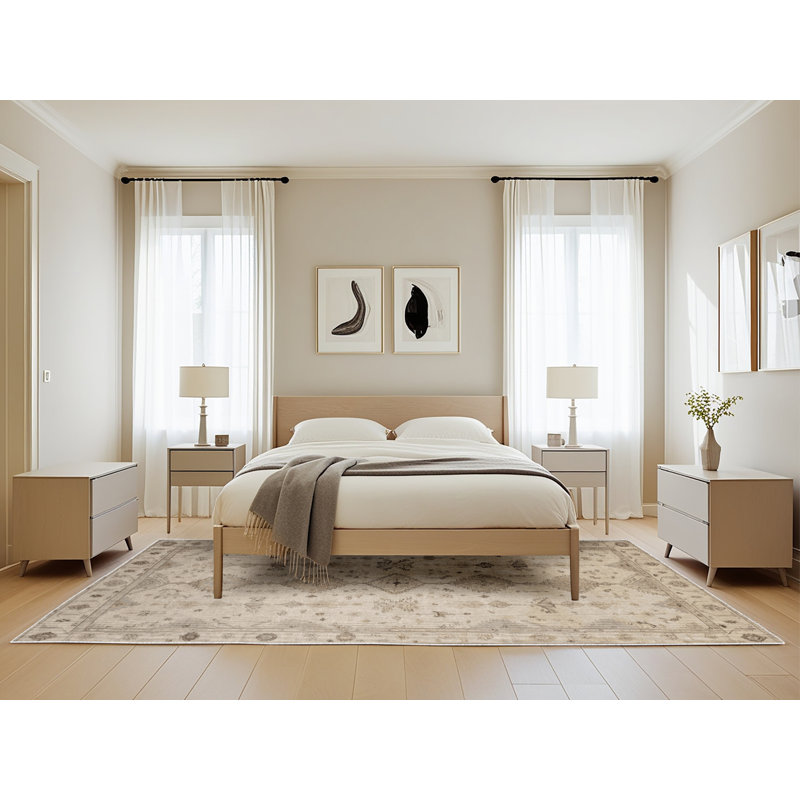 Tapis beige lavable à la machine Afyon, Rectangle 5 pi x 8 pi
