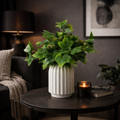 18 Inch Greenery In Deco Modern White Ceramic Vase