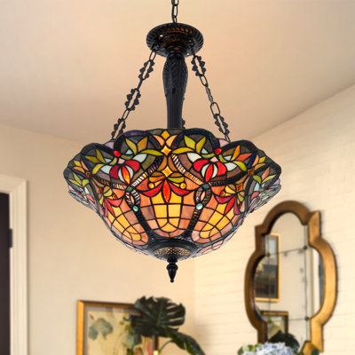 Luminaire suspendu coloré en verre coloré 17 po pour vestibule Tiffany