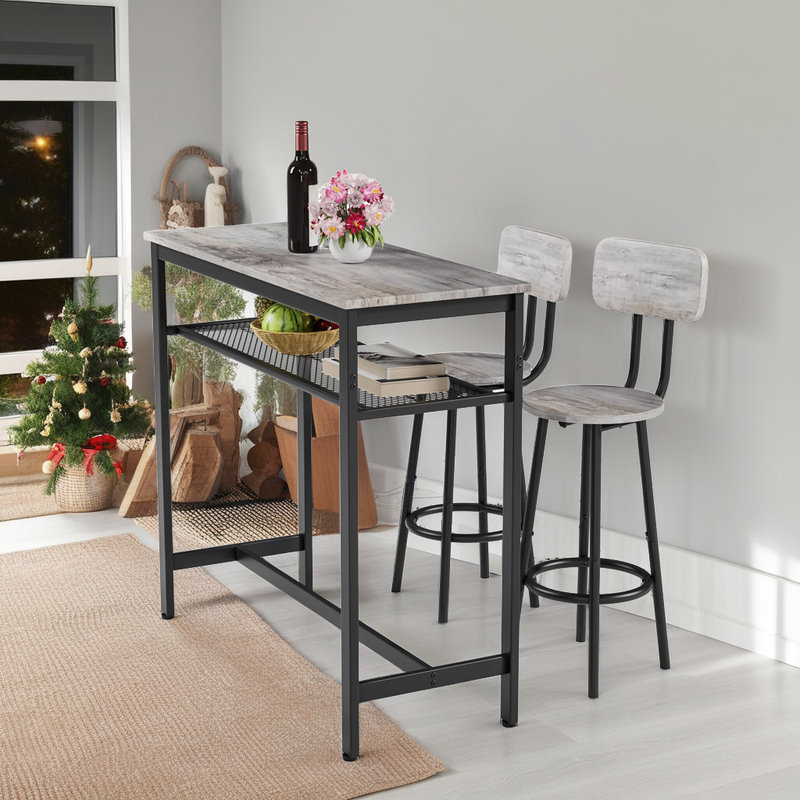 Ensemble de table de bar 5 pièces Lysle avec tablette en métal, ensemble de salle à manger, table à hauteur de comptoir et 4 tabourets de bar Lysle