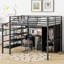 Lit mezzanine en métal avec table et garde-robe, double, aspect noir contemporain, construction stable, options de rangement, instructions et conception faciles à assembler, installations robustes, fonctionnement sans effort