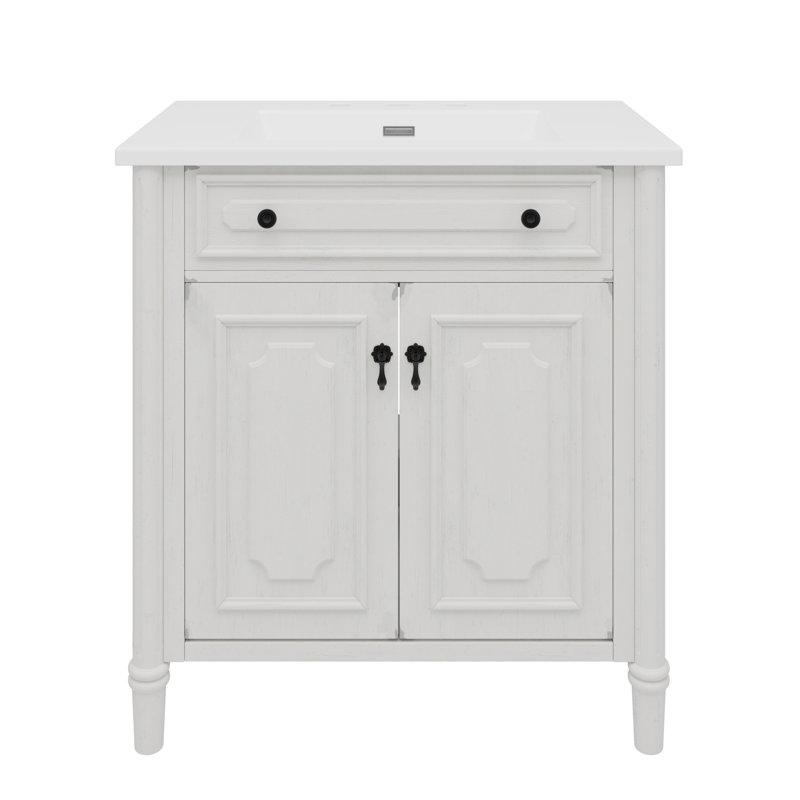 Meuble-lavabo 3 pièces avec lavabo, finition vieillie, armoire de salle de bain rustique 30 po, Blanc