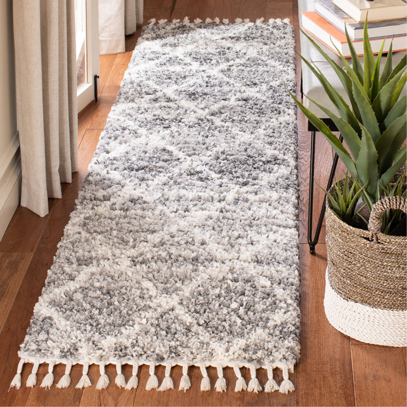 Tapis gris / ivoire Beom, Tapis de couloir 2 pi 2 po x 8 pi