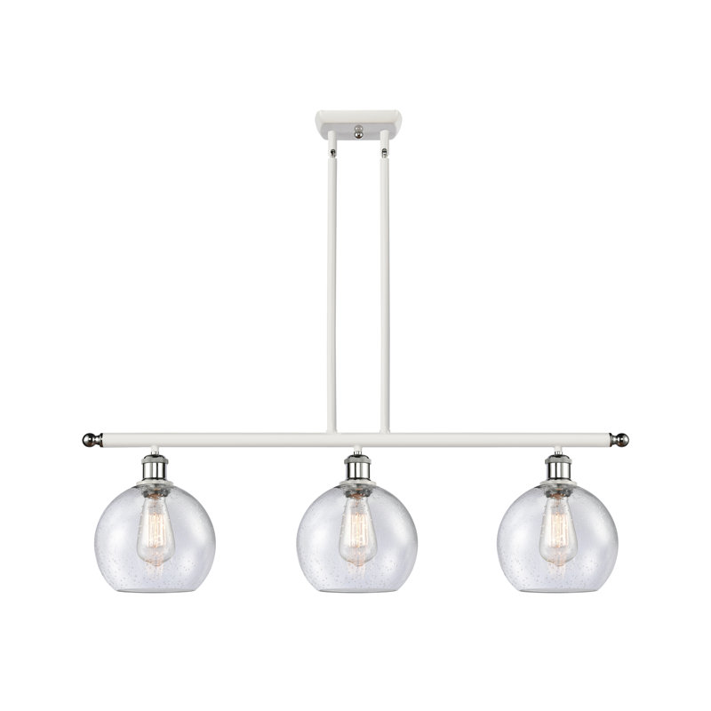 Luminaire suspendu linéaire à 3 lumières pour îlot de cuisine Cindi, Ampoule non incluse, Blanc / chrome poli