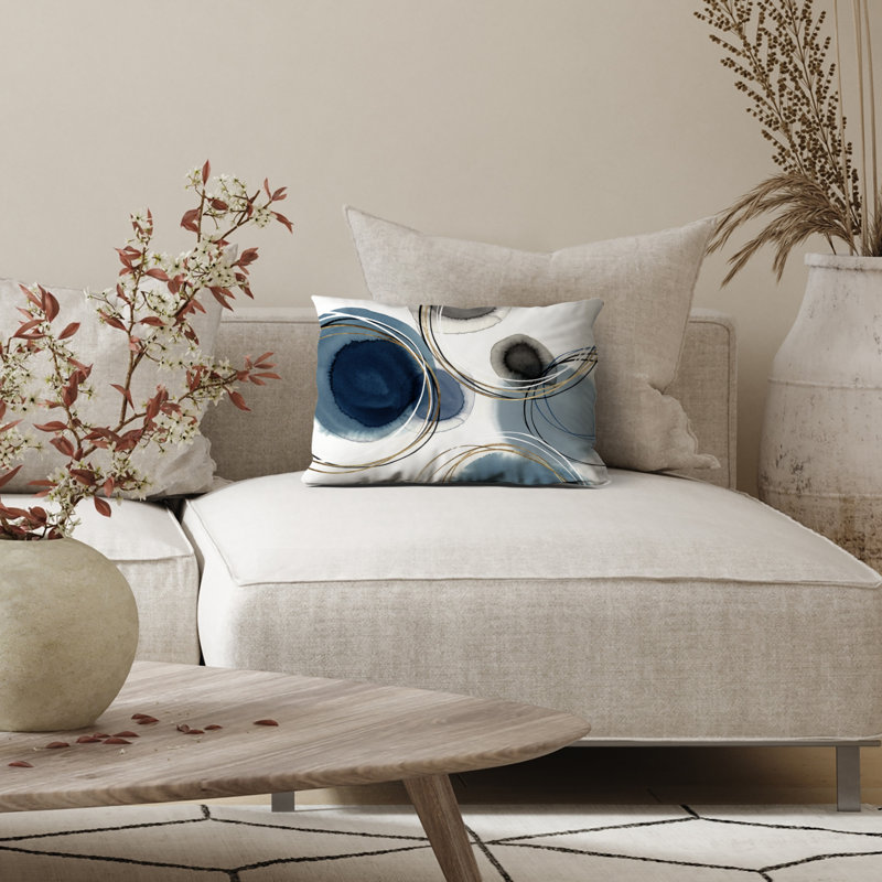 Abstract Rectangular Throw Pillow with Premium Polyester, White/Blue, 20''H x 14''W