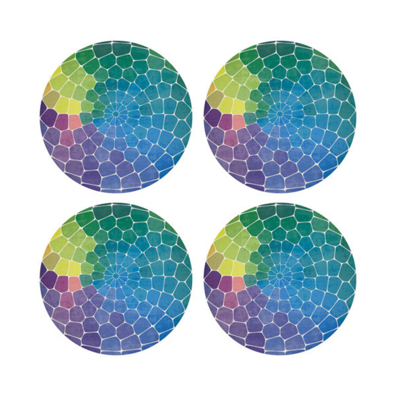 Mosaic Purple Multi Vegan Leather Round Coasters, Purple Multi