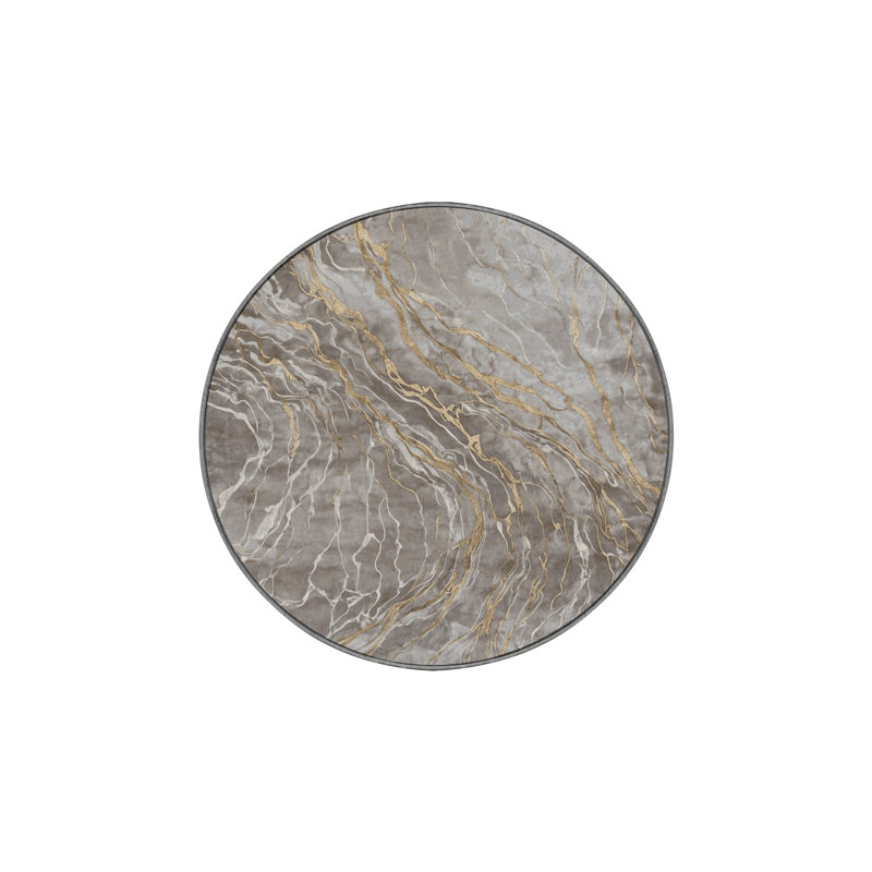 Machine Washable Gray Area Rug, Round 4'