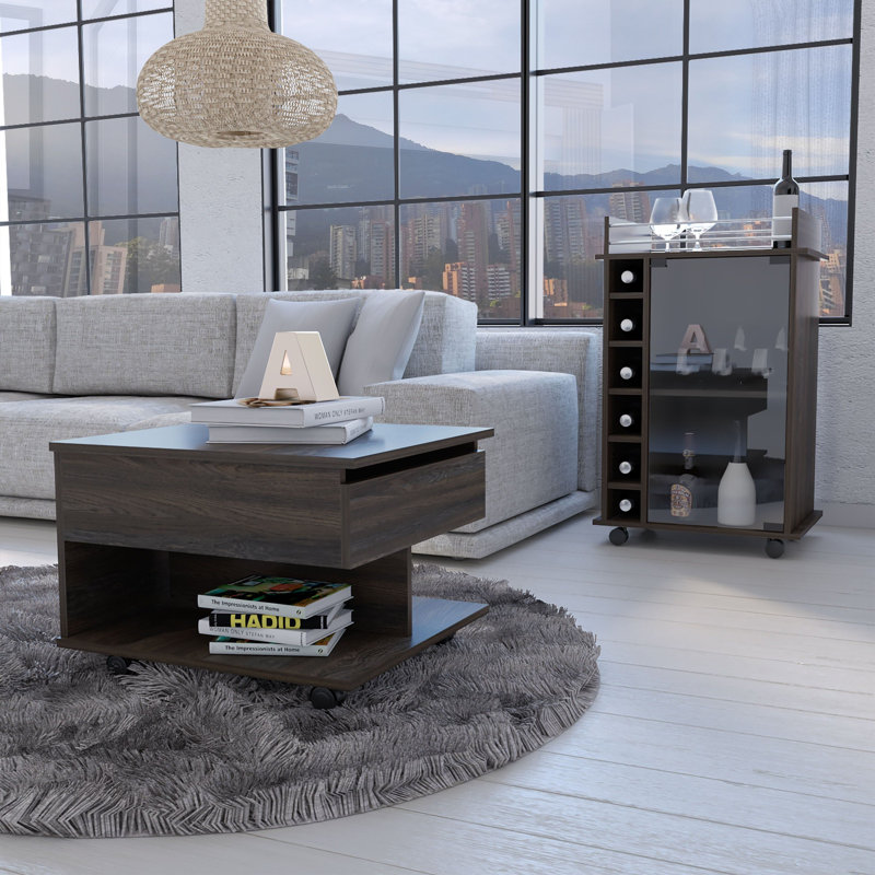 Barkot 2-Piece Living Room Set with Bar Cart and Coffee Table, Espresso