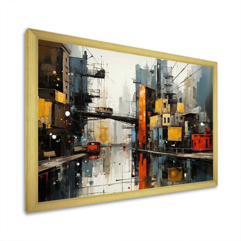 Cityscape Collage III - impression, Cadre doré à une seule photo, H 24 po x l 32 po x P 1 po