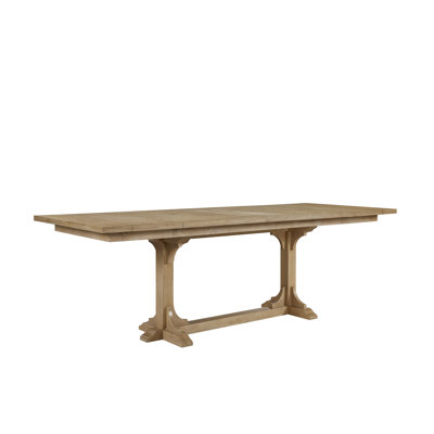 Hickoryvale Trestle Dining Table Set with Extension Feature and Geometric Veneer Design