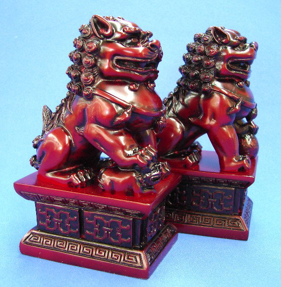Figurine Feng Shgui Foo Dogs, H 5 po x l 5 po x P 2 po, Rouge