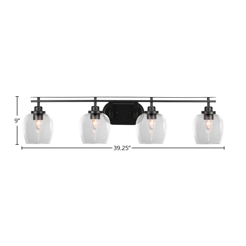 Barre d'éclairage de salle de bain 4 lumières Jeffress avec verre à bulles transparent 6 po Jeffress, Noir mat
