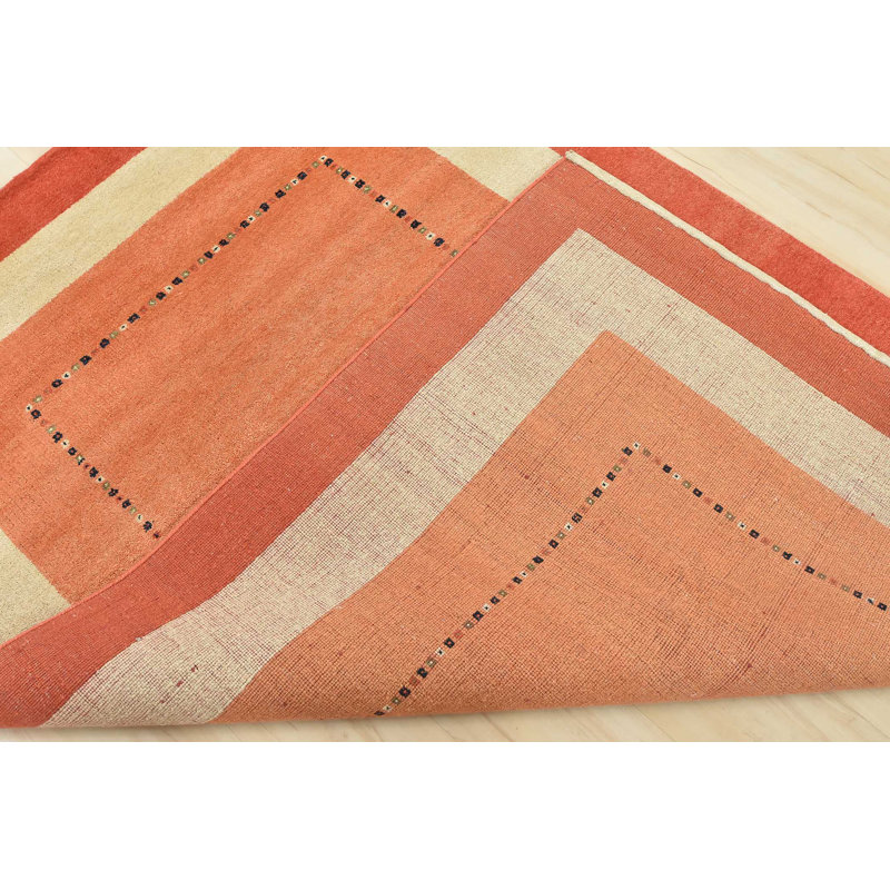 Tapis oriental oriental en laine noué à la main orange, Rectangle 4 pi 7 po x 6 pi 6 po