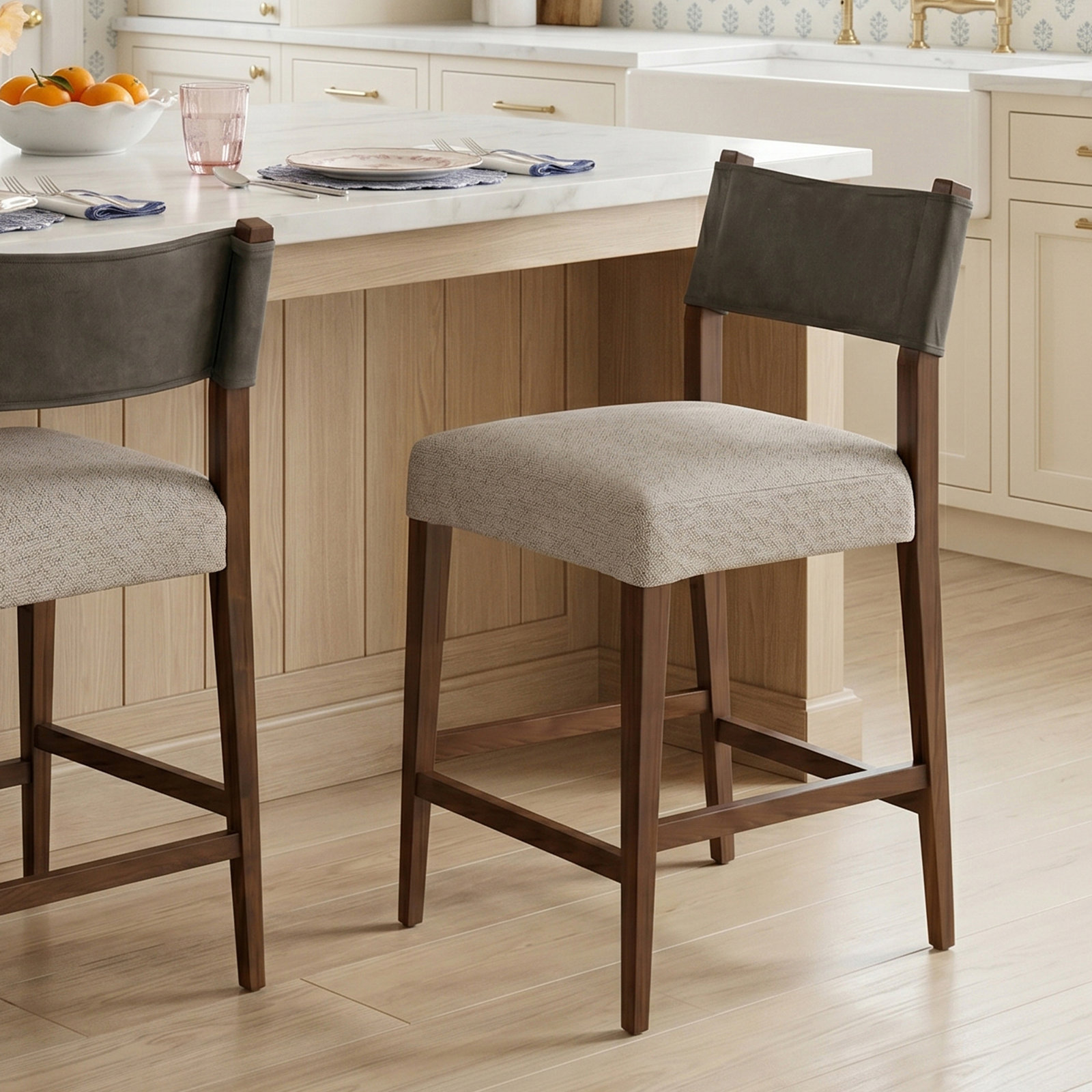 Lorretta Bar Stool, Counter Stool (25.98" Seat Height), Tulsa Ink/Nubuck Charcoal Rayon/Viscose/Leather, Antique Sable
