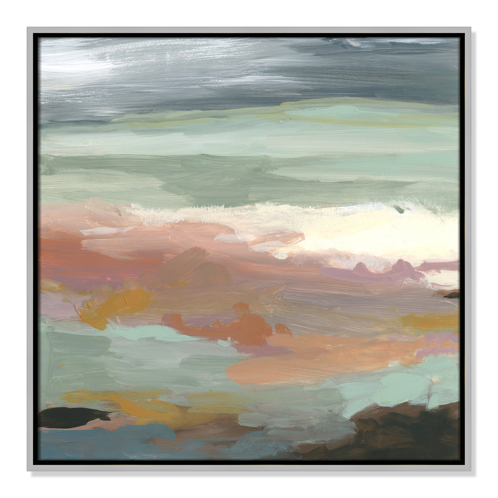 Bingham "Ocean Bluffs" Painting by Carol Robinson, 25.5" H x 25.5" W, Picture Framed Canvas, Silver