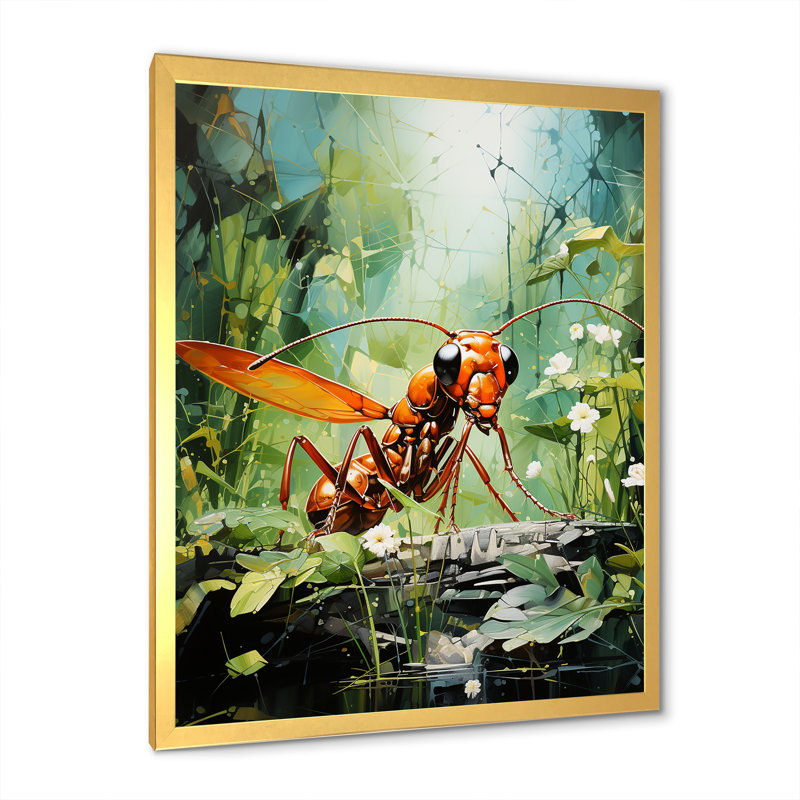 «Verdant Explorer Red Ant» sur toile, Cadre doré simple, H 40 po x l 30 po x P 1,5 po