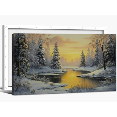 Grandes photos hivernales murales - paysage de neige, scène d'hiver, art mural sur toile pour le salon, art mural forêt d'hiver, peinture de Noël, reproduction sur toile tendue, 30 po x 60 po