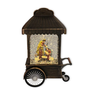 Boule de Noël de Noël crèche de Noël, ornement de table de la Sainte Famille, USB ou à piles avec musique, flocon de neige, lumières, cadeau de décoration