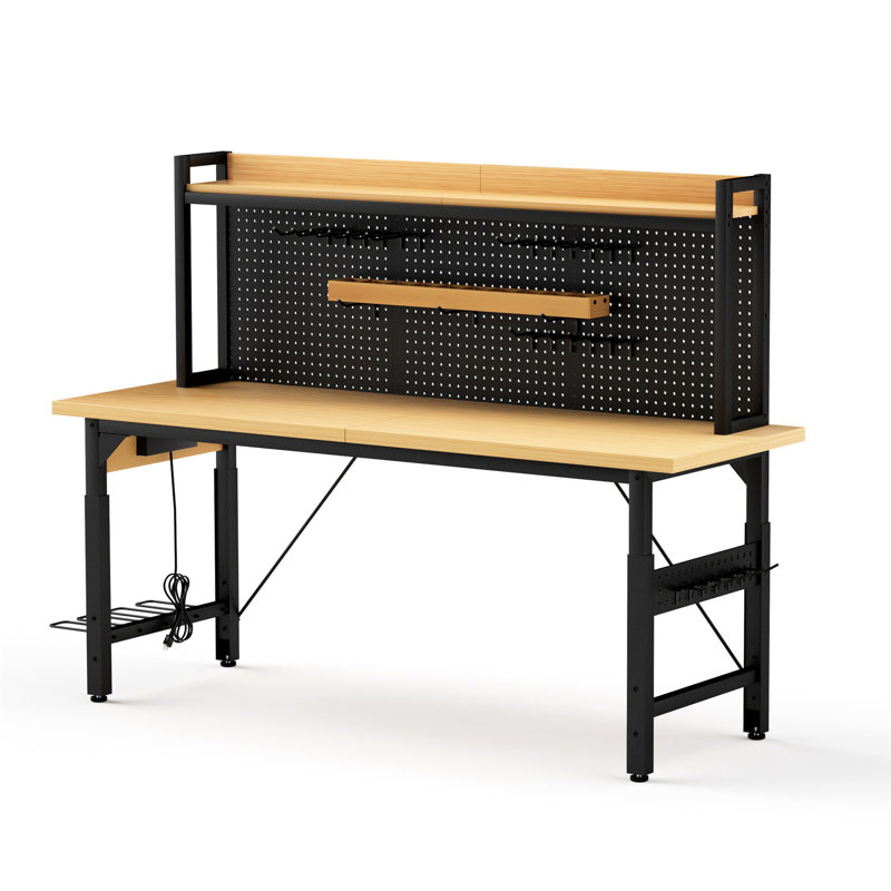 71''Adjustable Workbench With Pegboard (Not Include Stools)