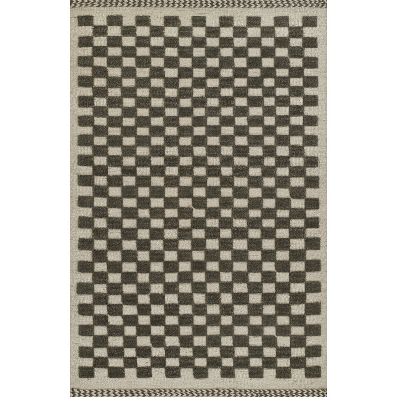 Tapis gris anthracite / beige en laine tissé à plat à la main Azle, Rectangle 10' x 14'