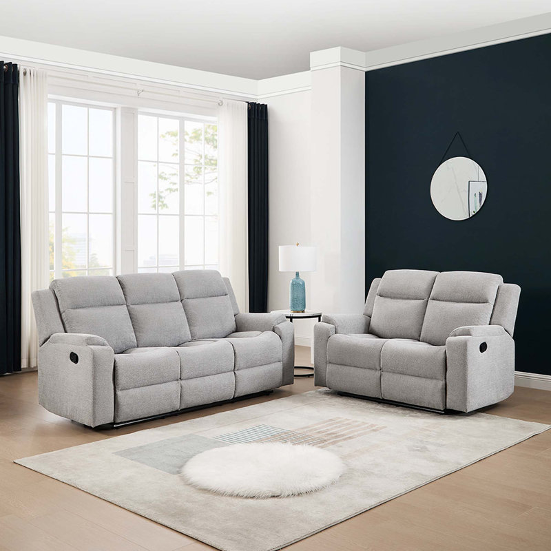 Orka 2+3 Seater Fabric Manual Recliner Living Room Sets Set Blue, Grey