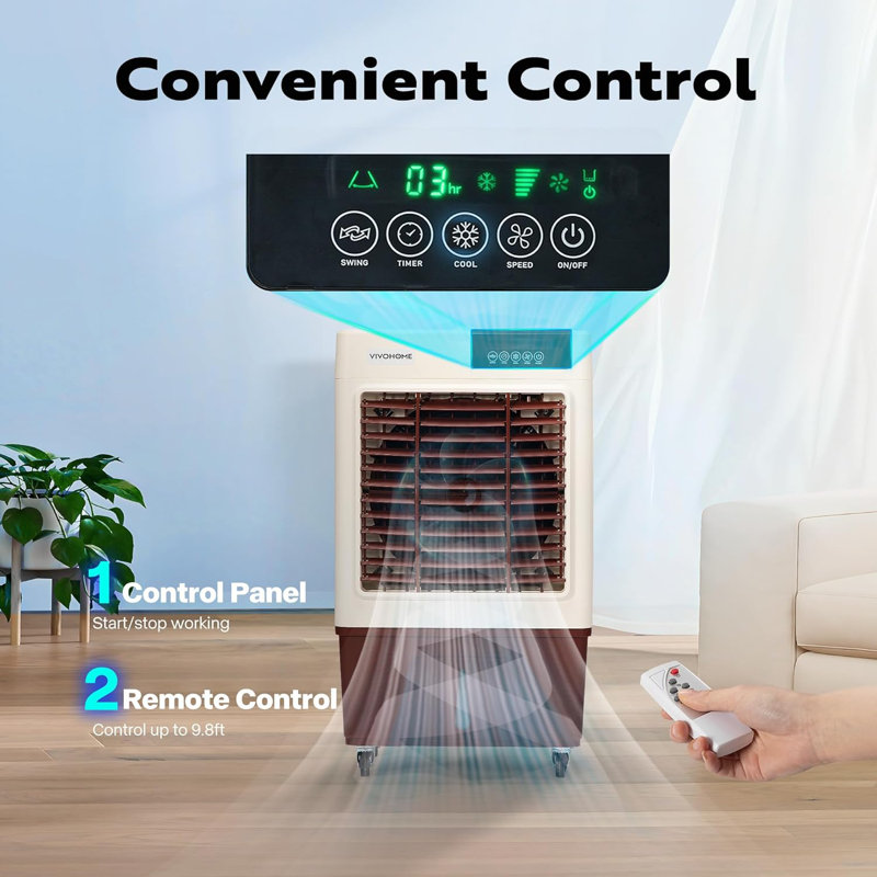 Compact White Portable Evaporative Cooler with Remote Control