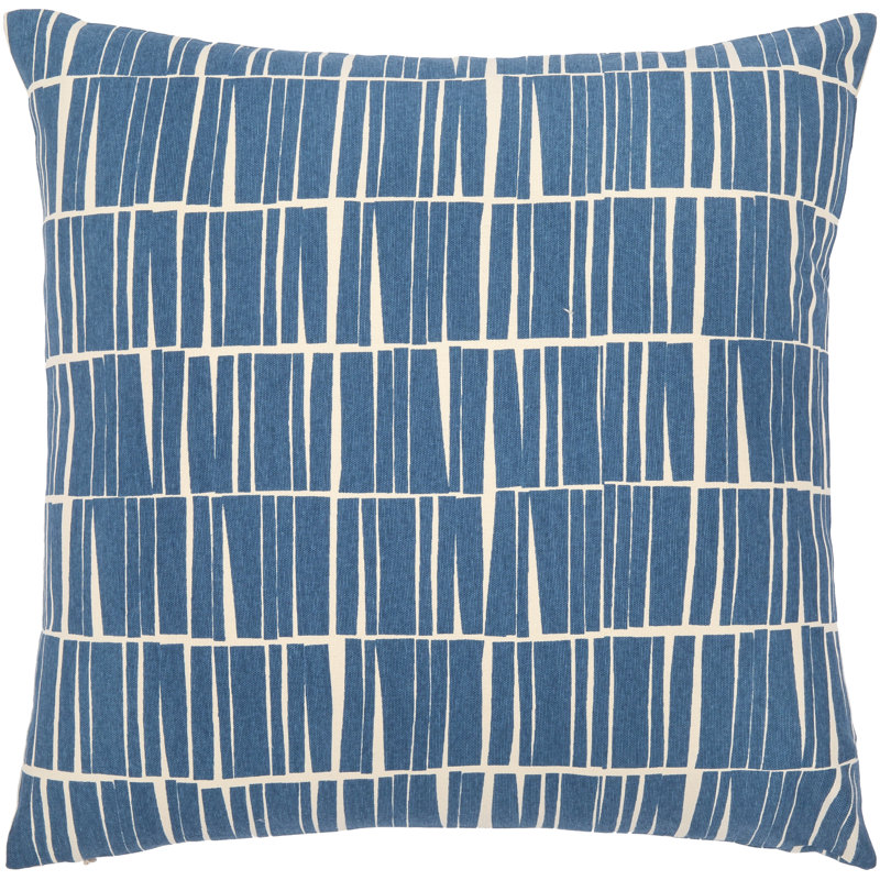Housse de coussin Barrone, 18 po x 18 po, Bleu foncé / beige