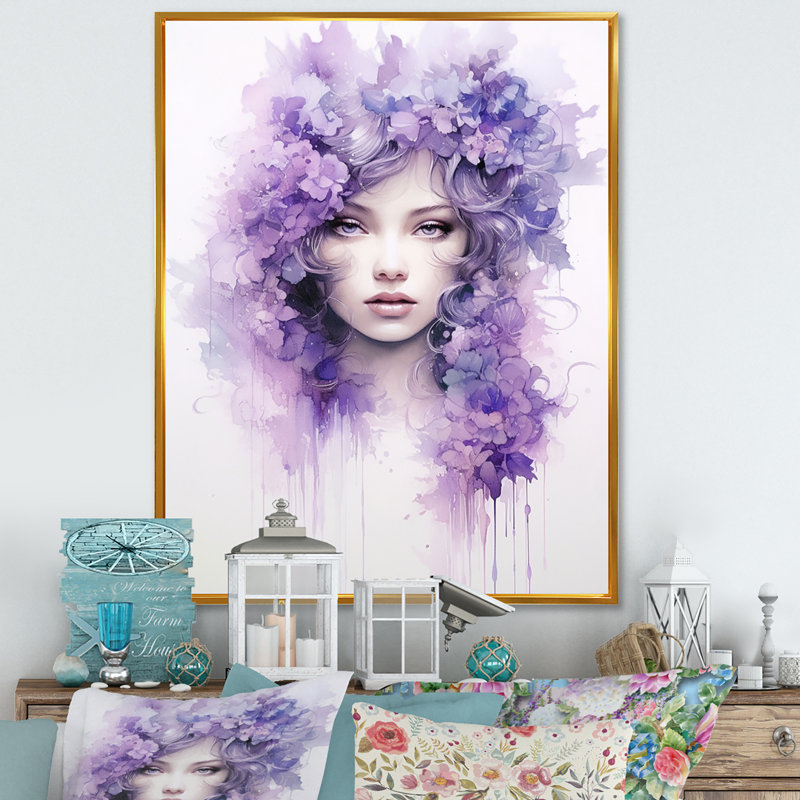 «Mauve blanc lilas en fleurs», impression sur toile, H 40 po x l 30 po x P 1,5 po, Cadre flottant doré